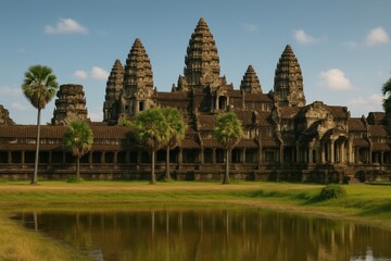 Naklejka premium Enchanted and renowned ancient structures in a Southeast Asian temple complex during summer with no visitors