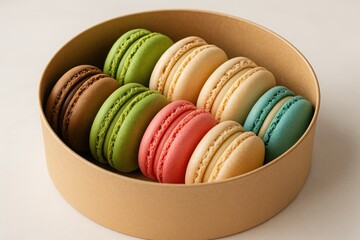 Vibrant assortment of French-style cookies arranged in a decorative box