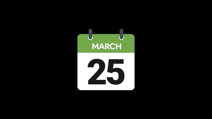 25 March in calendar animation without background