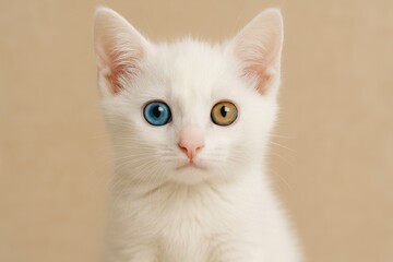 Adorable kitten featuring different colored eyes