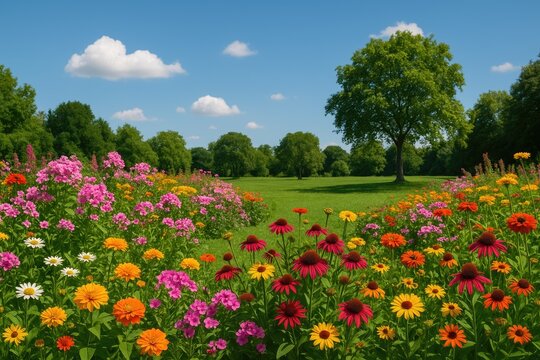 Fototapeta Stunning floral scenery in a lush garden
