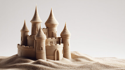 Detailed Sandcastle Sculpture on White Background