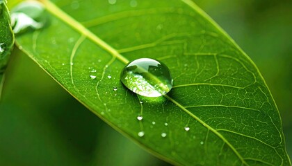 Water droplet on vibrant green leaf