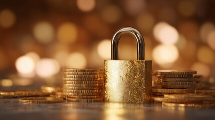 Security Symbol With Padlock and Gold Coins