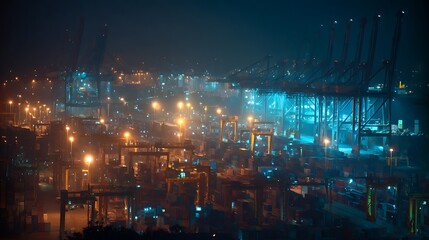 Obraz premium Cargo Shipping Yard at Night