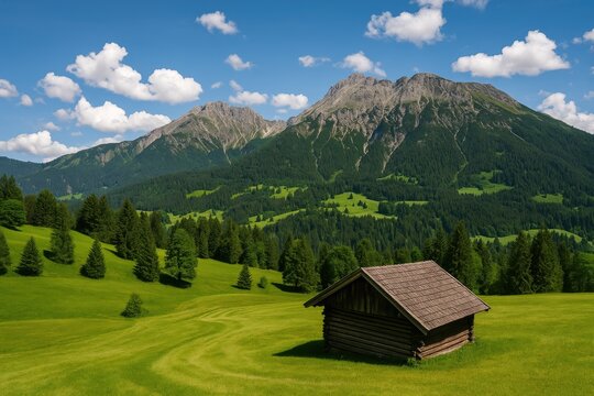 Scenic view of lush green mountains with natural rocky peaks under a clear sky - Powered by Adobe