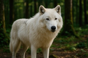 Obraz premium Majestic Arctic wolf roaming through dense woodland