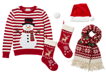 Isolated Christmas Decoration With Festive Red White Winter Sweater Hat
