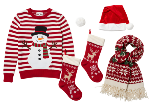 Isolated Christmas Decoration With Festive Red White Winter Sweater Hat