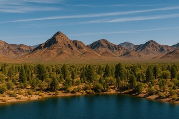 Desert landscape featuring mountain ranges
