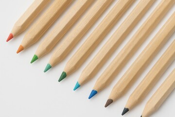 Obraz premium Natural wood-colored pencils for sketching against a white backdrop