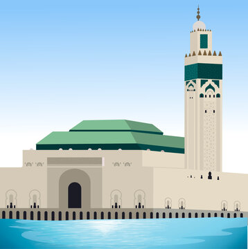 Mosque Hasan II maroko vektor illustration