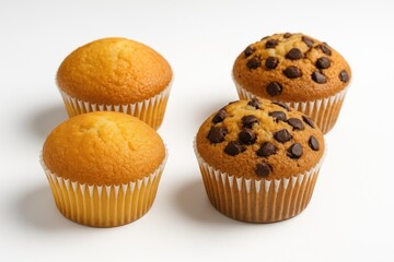 Delicious muffins displayed on a plain white surface