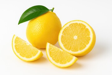 Slices of lemon arranged on a plain white surface