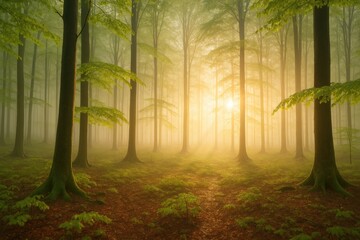 Foggy Beech Woods Following Spring Showers