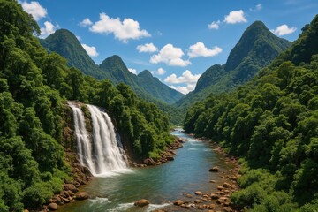 Fototapeta premium Scenic Landscapes of Southeast Asia: Mountains, Waterfalls, and Rivers
