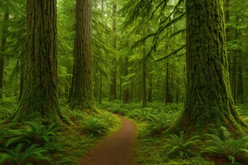 Obraz premium Vast Forest Canopy Featuring Towering Trees in a Coastal Provincial Park