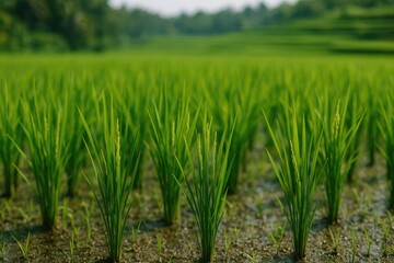 Obraz premium Close-up of a rice paddy with a softly blurred backdrop