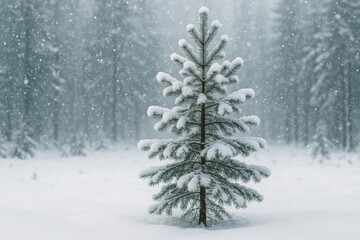 Winter Scene with Coniferous Tree