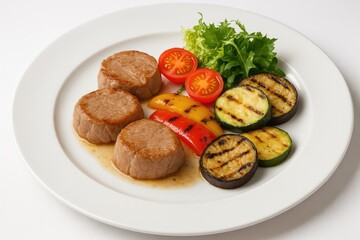 Veal medallions served with roasted vegetables