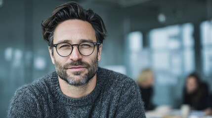 Obraz premium Portrait of Man with Glasses in Office