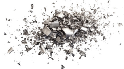 Dust and metal shavings scattered with fine industrial particles and metallic debris isolated on white background