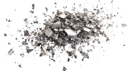 Dust and metal shavings scattered with fine industrial particles and metallic debris isolated on white background