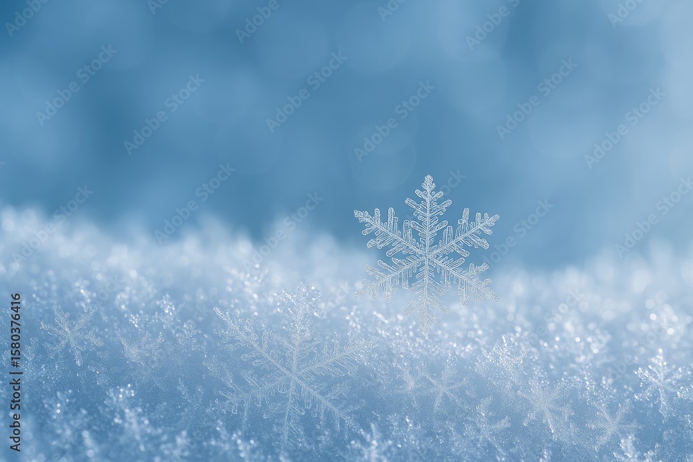 Poster close-up of a detailed snowflake pattern with a soft-focus background