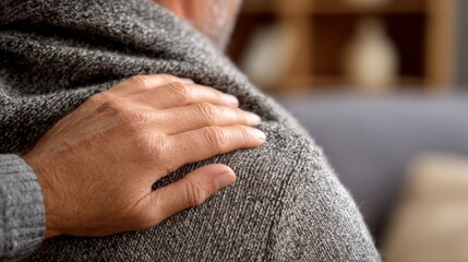 Reassuring Hand on Shoulder Offering Support and Comfort in Warm Indoor Environment with Soft Lighting