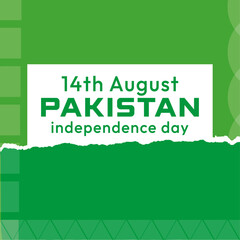 14th August Pakistan Independence Day celebration banner poster card design template. green background design sale style, 