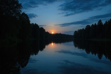 Gloomy water reflections during blue hour