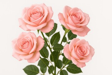 Beautiful pink rose blossoms against a white background