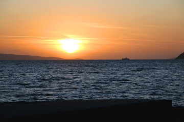 Obraz premium Beautiful sunset on the Bacvice beach in Split, Croatia.