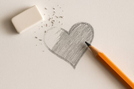 Sketching with a pencil and erasing to reveal a heart shape