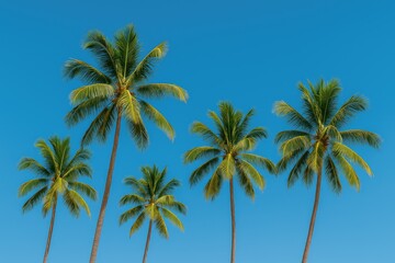 Obraz premium Image of lush palm trees against a vibrant blue sky