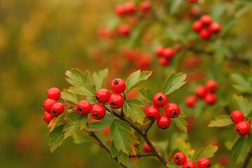 Late autumn season with beneficial hawthorn berries
