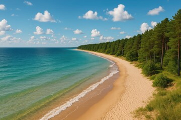 Scenic view of a shoreline in a wide-angle landscape