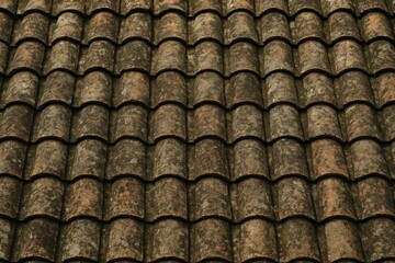 Close-up of a weathered roof tile showcasing its angled surface and textured pattern