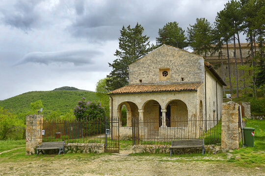 Oratory of Saint Pellegrino in Bominaco on the plateau of Navelli, Province of L'Aquila, Abruzzo, Italy.