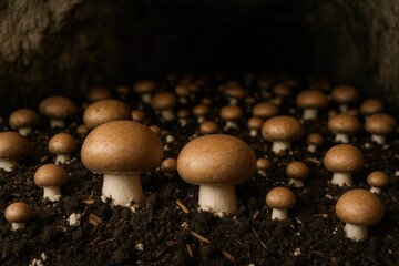 Wild-grown brown champignon mushrooms harvested from subterranean caves