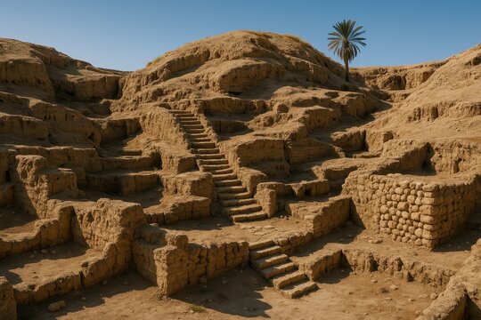 Ancient ruins and remnants at the archaeological site of Tell es-Sultan, also called Jericho