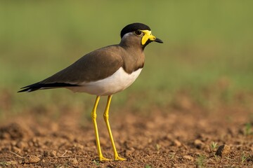 Ground-dwelling Yellow Wattled Bird from the Vanellus Family