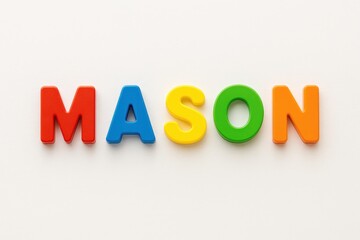 Fototapeta premium Colorful letter display of the popular boys' name Mason on a white background