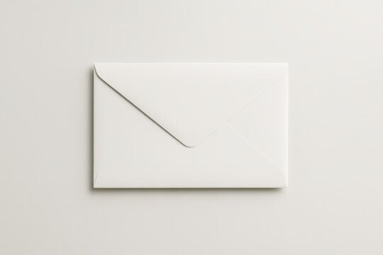 White envelope on light beige background for mockup or design. Simple and clean stationery flat lay composition.