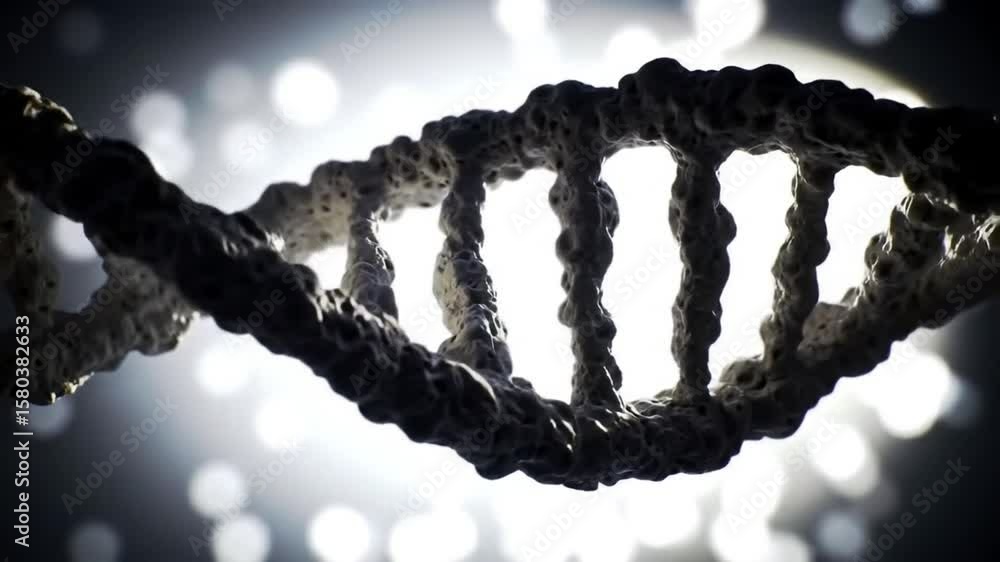 Poster detailed 3d rendering of a white and black dna strand on a bokeh background