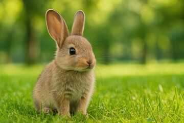 Fototapeta premium Small bunny enjoying a day in the green space