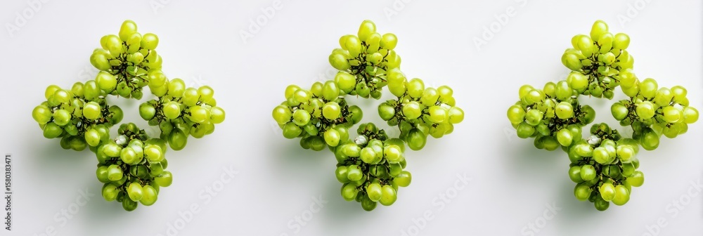 Poster grapes arranged in molecule-like clusters on a clean white background for a fresh and modern present