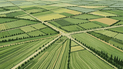 Grain & Sky: Vast agricultural landscapes view isolated watercolor vector illustration svg © Arun168