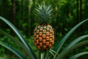 Fototapeta premium A pineapple growing on a tree branch