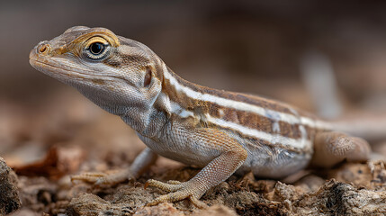 Naklejka premium A lizard with a long tail and a white stripe on its back